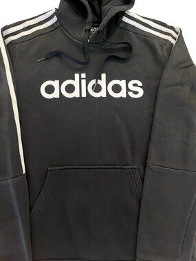 Adidas 3 Stripe Hoodie Black Pullover Logo Athletic Sweatshirt Size S